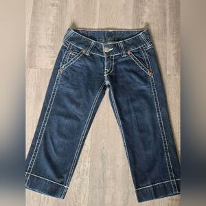 Women's Dark Blue Cropped Jeans - Classic Stitch Detail